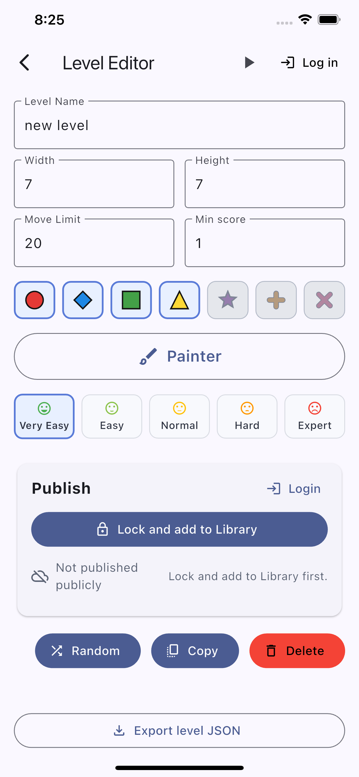 Matchforge level editor — the in-game painter showing tile placement, walls, spawn points, and gravity controls.